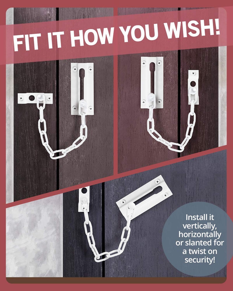 JD Jack N'Drill Jack N'Drill 2 Pack Door Chain Lock, Exclusive Chain Door Lock with Extended Chain Length, 100% Child Proof Safety, Heavy Duty Chain Locks for Inside Door and Extra Front Door Lock (White) - Image 5